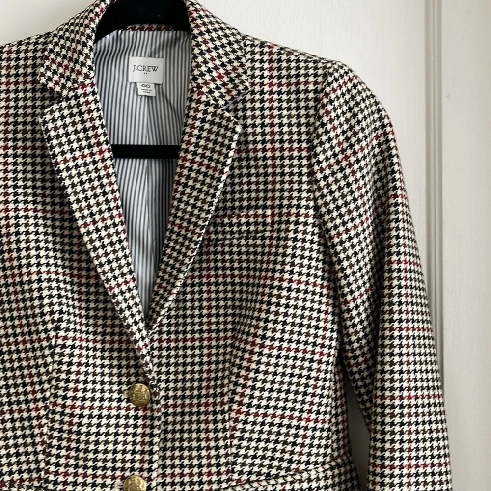J.Crew Fitted Herringbone Plaid Two Button Wool Blend Blazer Jacket Size 00 - Picture 5 of 15